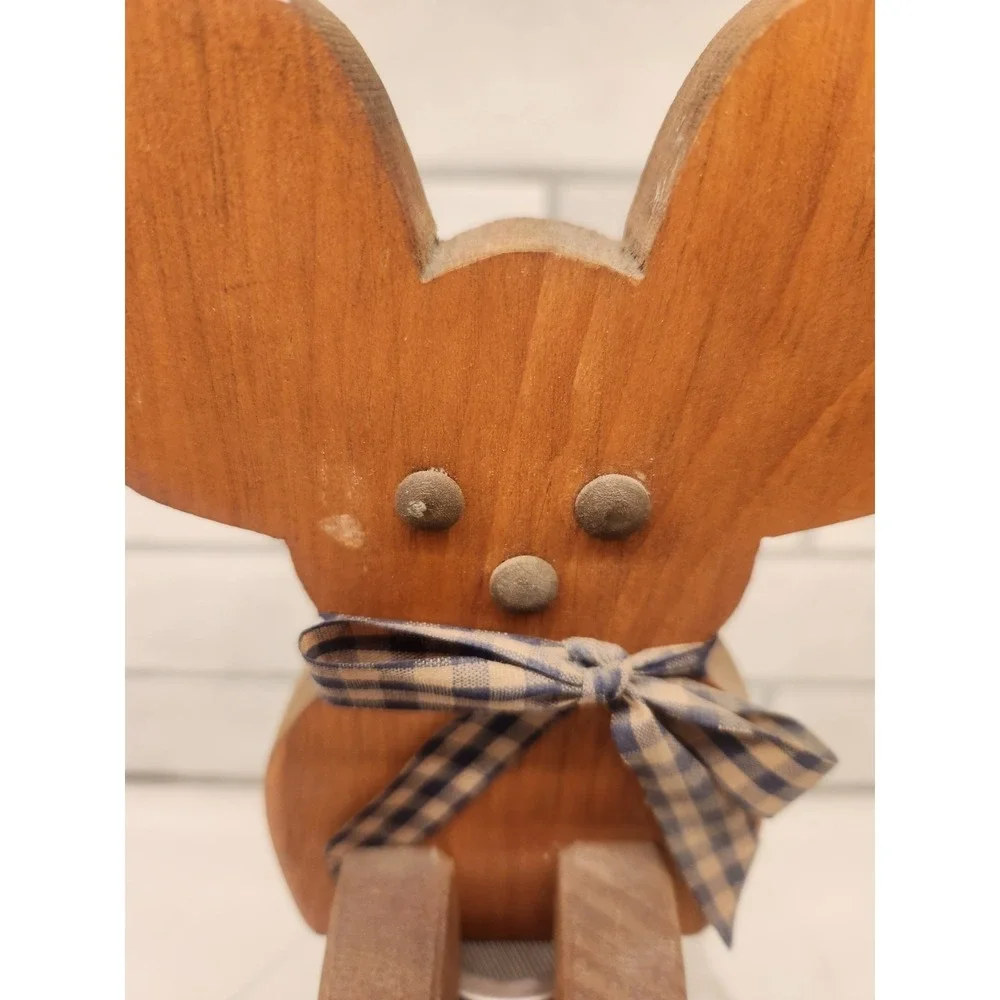 Vintage Mouse Wood Shelf Sitter Country Rustic Farmhouse Cottagecore W/Blue Bow